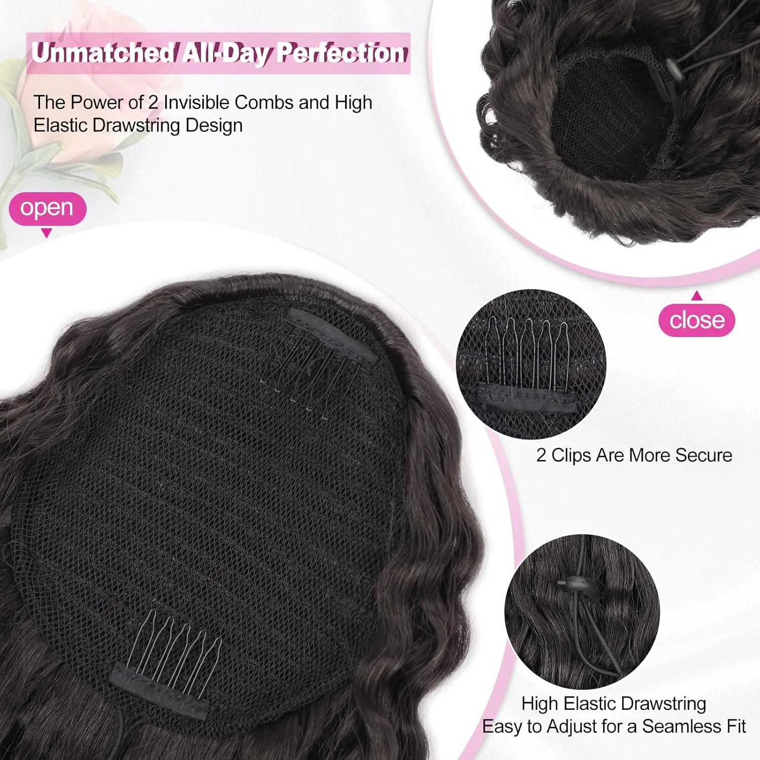 QGZ Ponytail Extension Drawstring Ponytail for Black Women 18 Inch Synthetic Long Afro Curly Fluffy Ponytail for Daily Use(Black Brown)
