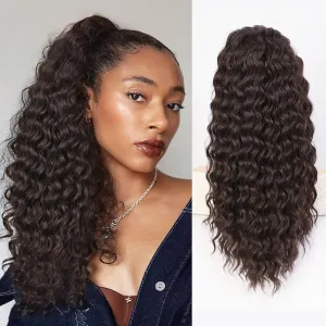 QGZ Ponytail Extension Drawstring Ponytail for Black Women 22 Inch Synthetic Long Curly Fluffy Pony Tails Hair Extensions for Daily Use(Reddish Brown)