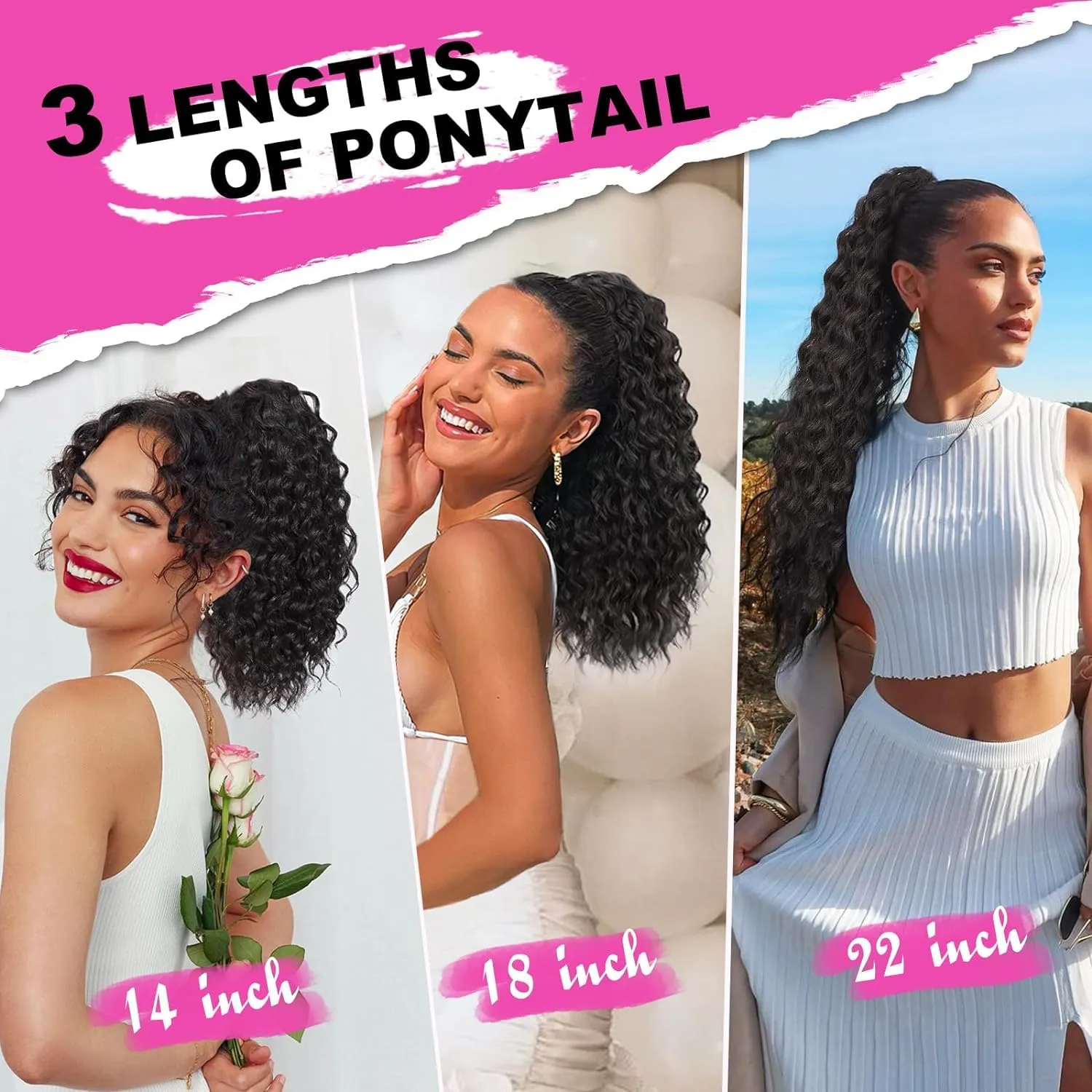 QGZ Ponytail Extension Drawstring Ponytail for Black Women 22 Inch Synthetic Long Curly Fluffy Pony Tails Hair Extensions for Daily Use(Reddish Brown)