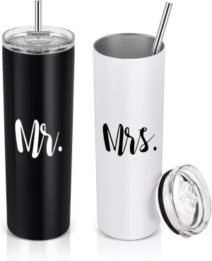 Qtencas Mr and Mrs Gift Set, Mr and Mrs Stainless Steel Insulated Tumbler Set, Wedding Briadal Shower Newlywed Engagement Gifts for Couples Newlyweds Bride To Be, Mr and Mrs Cup, 20oz