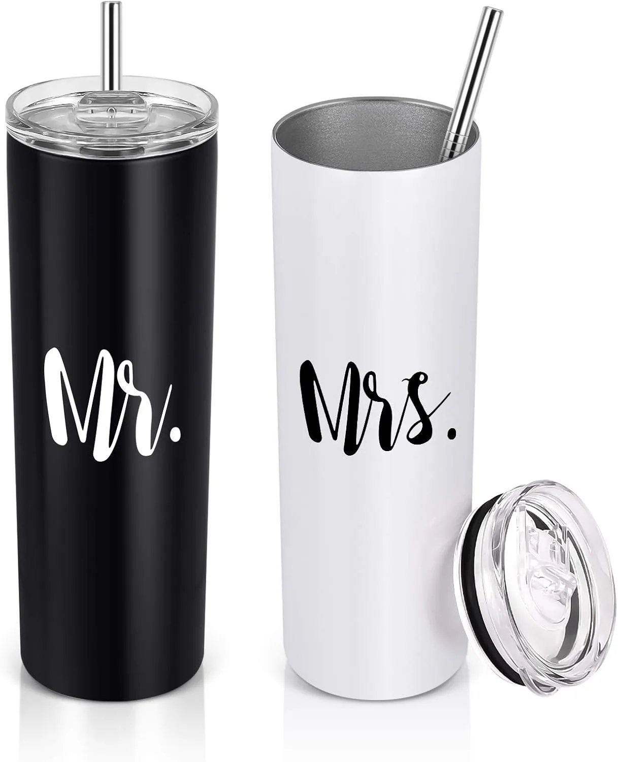 Qtencas Mr and Mrs Gift Set, Mr and Mrs Stainless Steel Insulated Tumbler Set, Wedding Briadal Shower Newlywed Engagement Gifts for Couples Newlyweds Bride To Be, Mr and Mrs Cup, 20oz