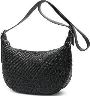 Queenoris Woven Crescent Sling Bags, Vegan Leather Small Shoulder Bag Crossbody Bag Trendy Hobo Purses with Adjustable Strap