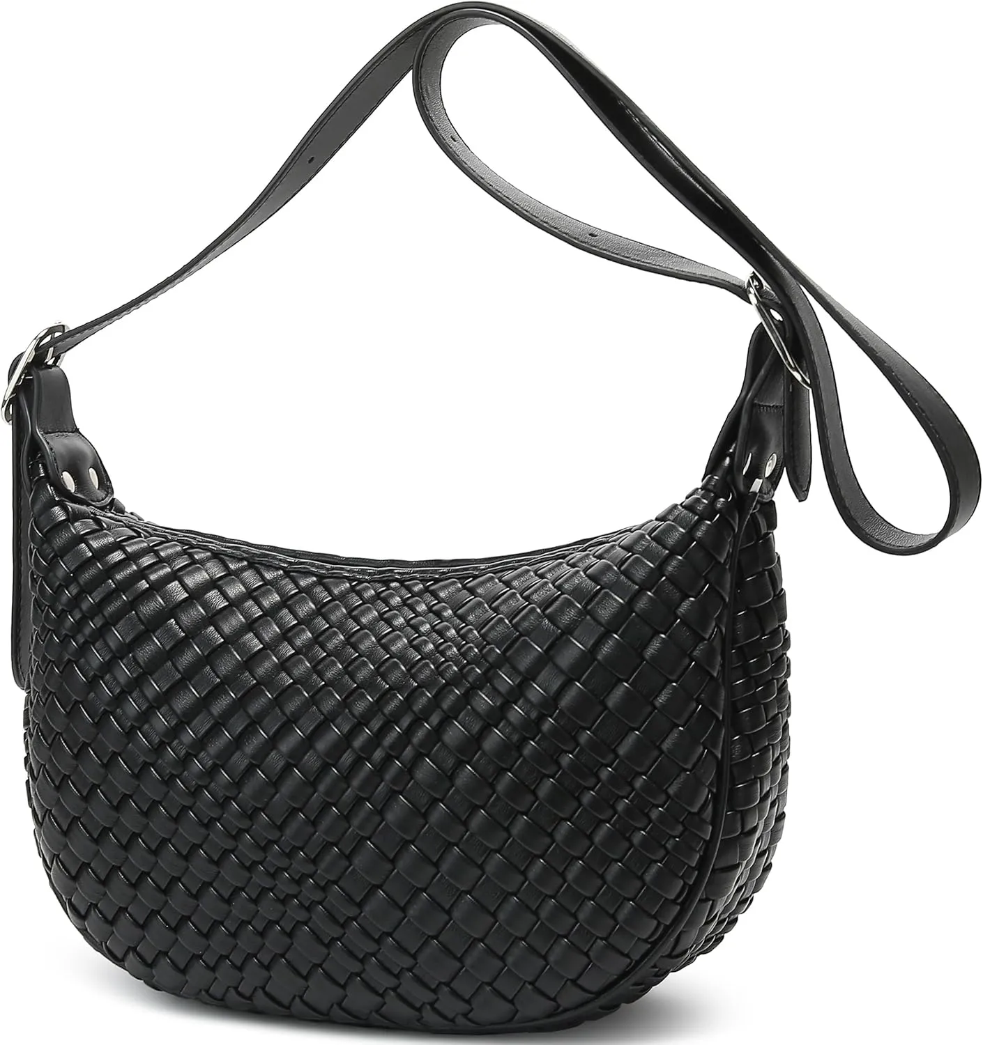 Queenoris Woven Crescent Sling Bags, Vegan Leather Small Shoulder Bag Crossbody Bag Trendy Hobo Purses with Adjustable Strap