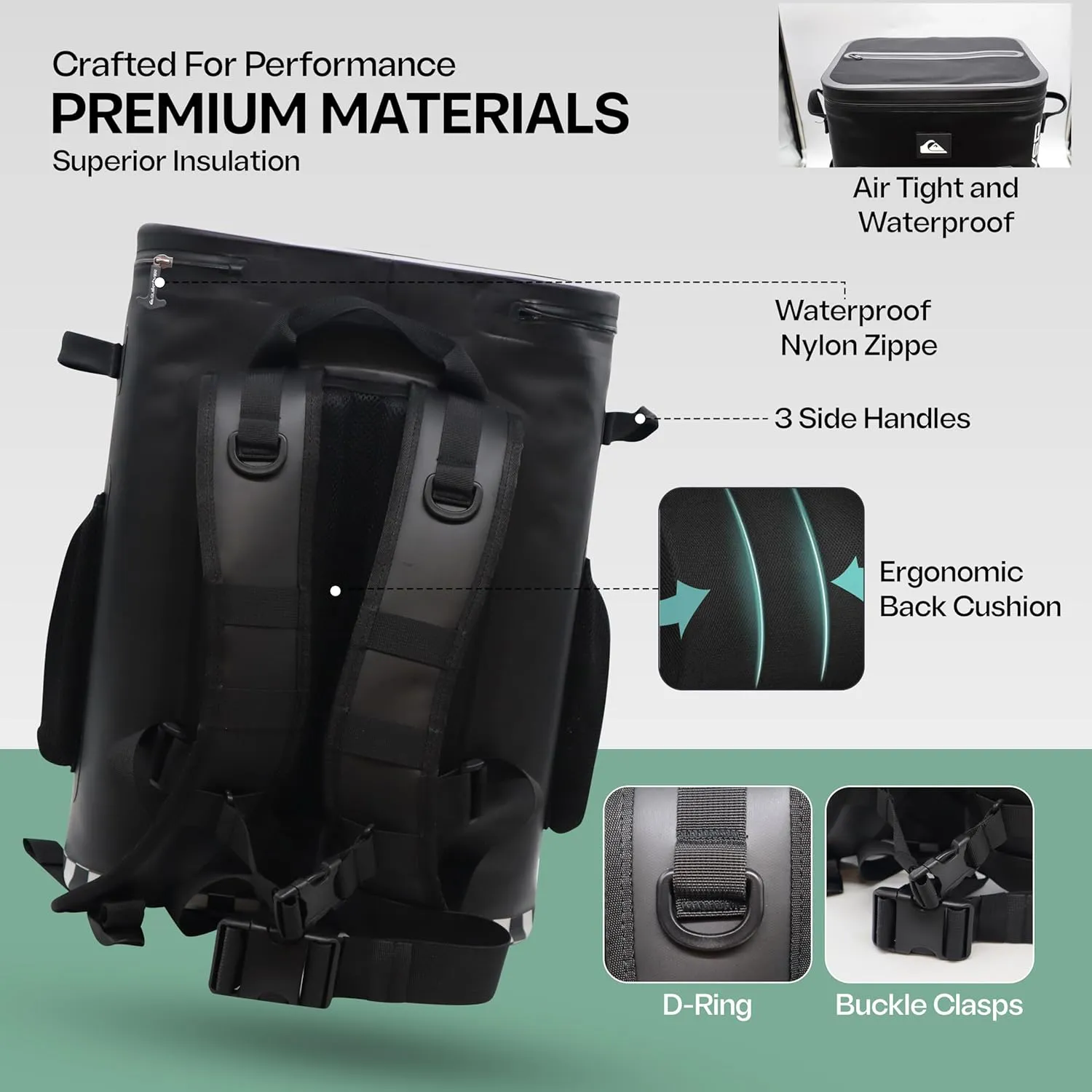 Quiksilver Welded Bungee Backpack Cooler, 30L/36 Cans, 48-72 Hours Insulation, Leakproof & Waterproof IPX7 Rated, Heavy-Duty 600D TPU, Adjustable Straps, Tactical Rings & Mesh Pockets