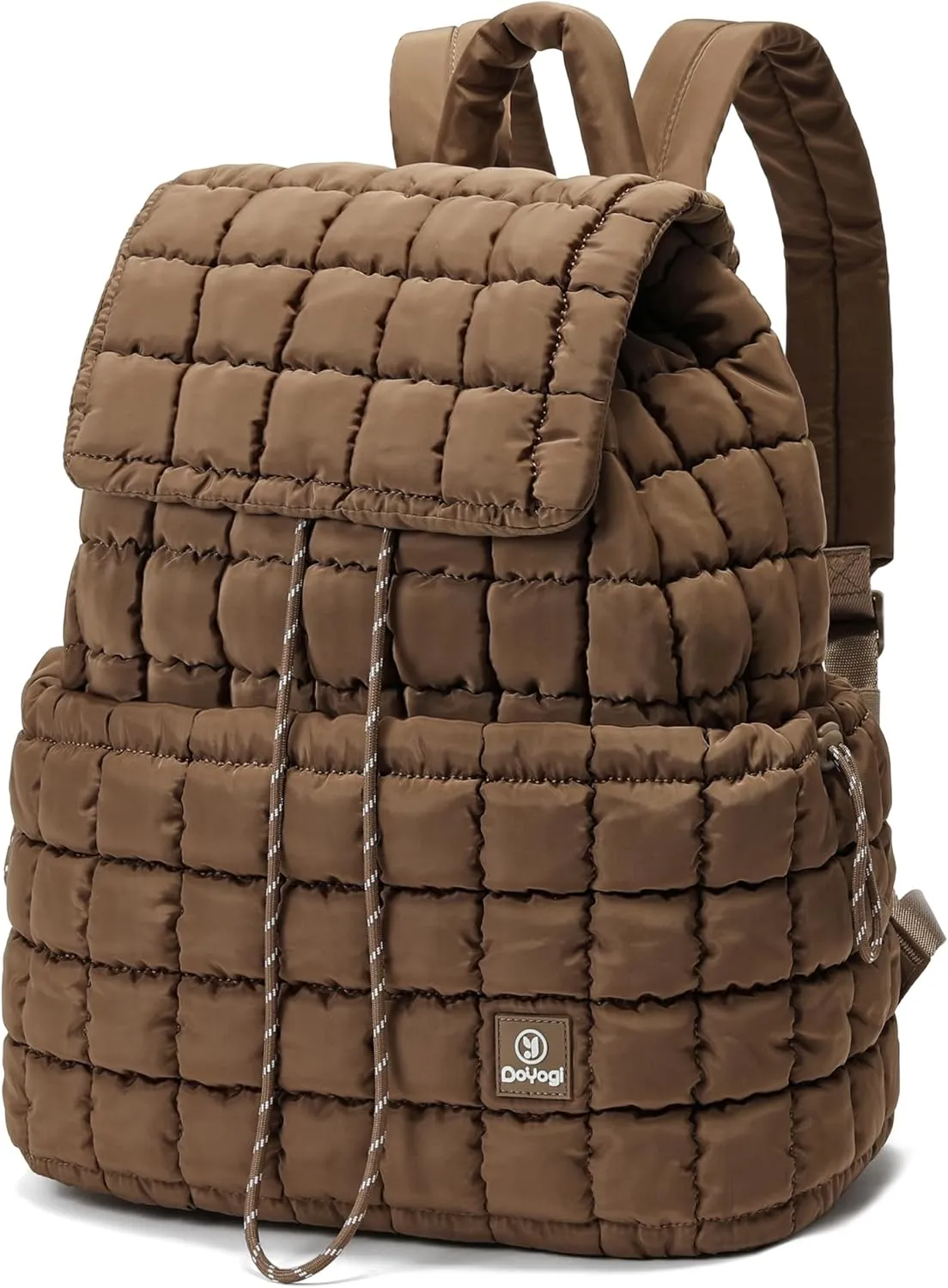 Quilted Backpack for Women, Lightweight Travel Gym Bag, Hiker Pack Drawstring Padding Backpacks, Puffer Travel Bag for Casual Daypack(Brown)