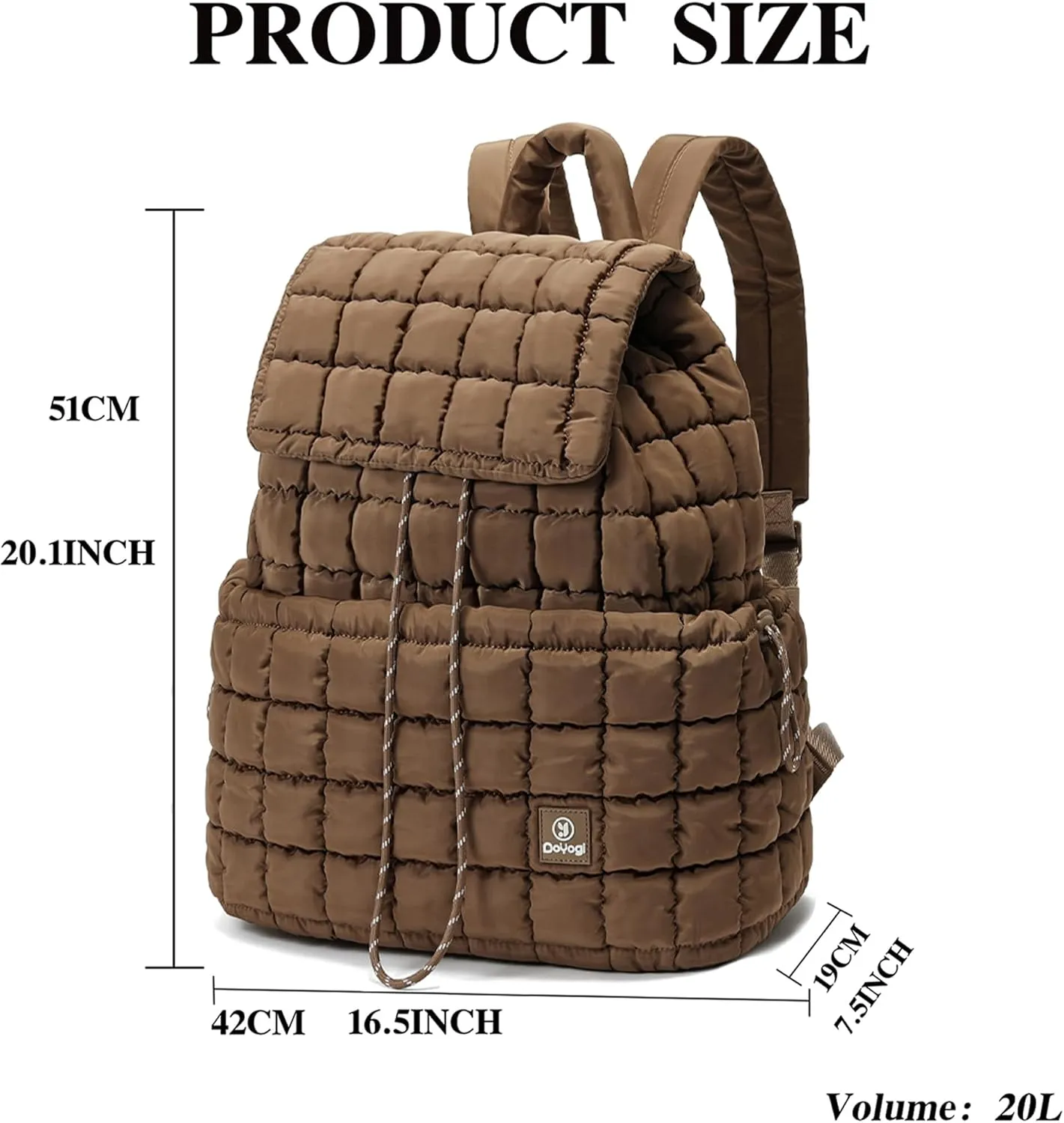 Quilted Backpack for Women, Lightweight Travel Gym Bag, Hiker Pack Drawstring Padding Backpacks, Puffer Travel Bag for Casual Daypack(Brown)