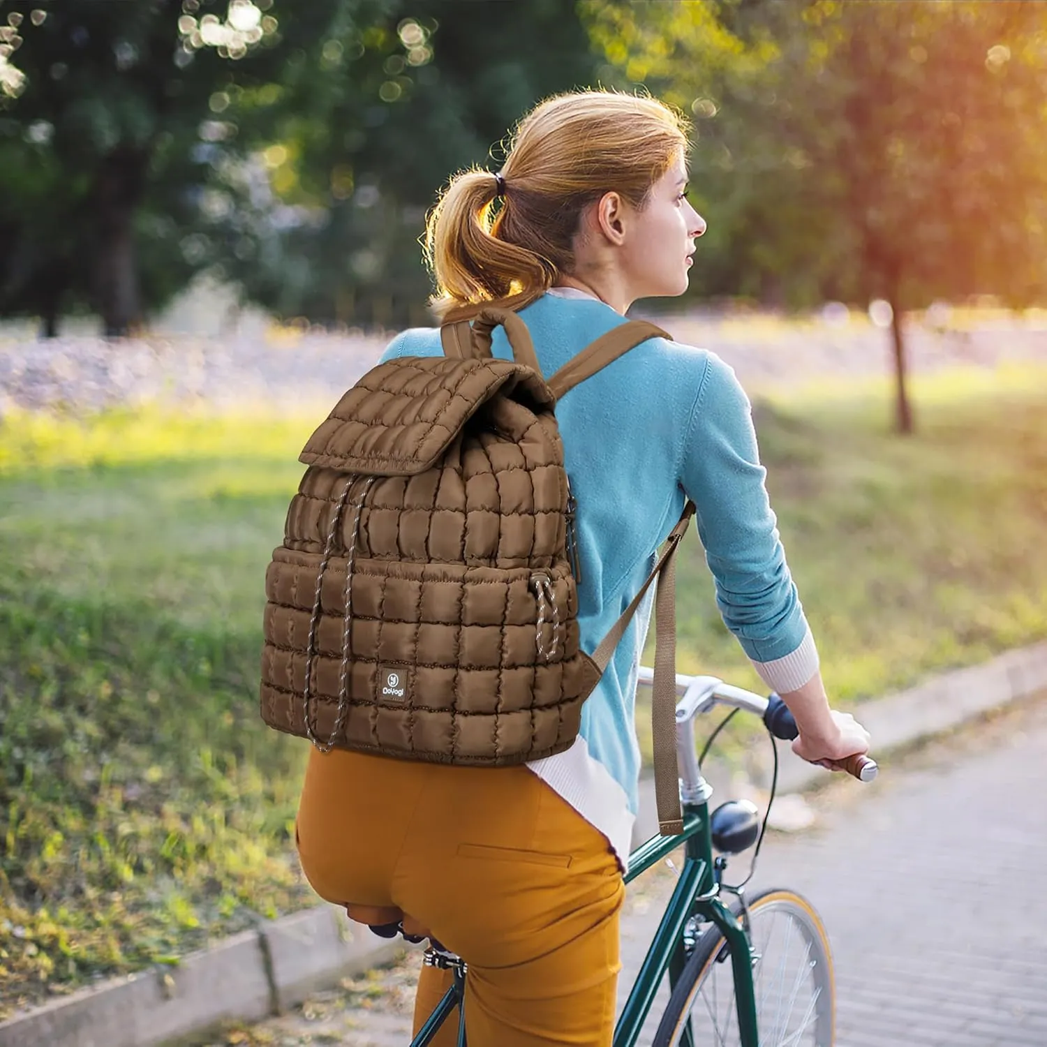 Quilted Backpack for Women, Lightweight Travel Gym Bag, Hiker Pack Drawstring Padding Backpacks, Puffer Travel Bag for Casual Daypack(Brown)