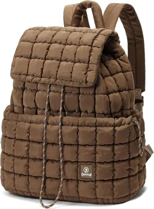 Quilted Backpack for Women, Lightweight Travel Gym Bag, Hiker Pack Drawstring Padding Backpacks, Puffer Travel Bag for Casual Daypack(Brown)