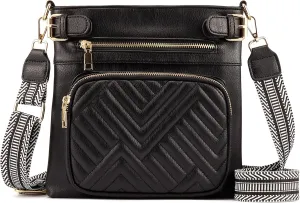 Quilted Crossbody Bag Women Multi Pocket Cross Body Purses Shoulder Handbag Ladies with Adjustable Strap