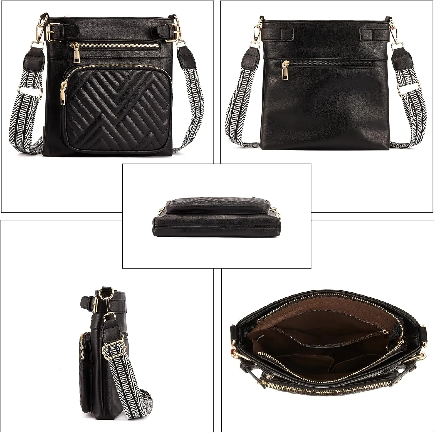 Quilted Crossbody Bag Women Multi Pocket Cross Body Purses Shoulder Handbag Ladies with Adjustable Strap