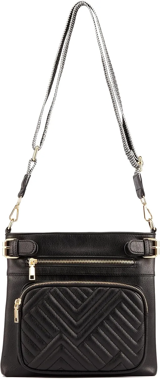 Quilted Crossbody Bag Women Multi Pocket Cross Body Purses Shoulder Handbag Ladies with Adjustable Strap
