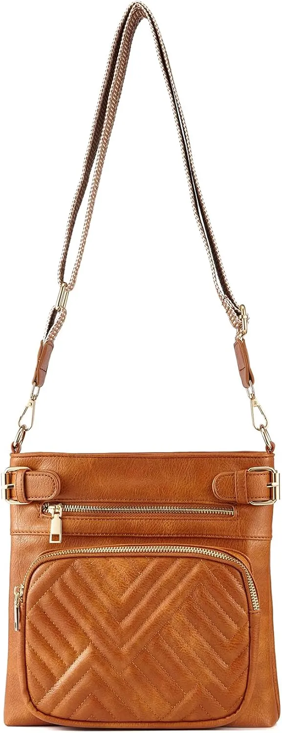 Quilted Crossbody Bag Women Multi Pocket Cross Body Purses Shoulder Handbag Ladies with Adjustable Strap