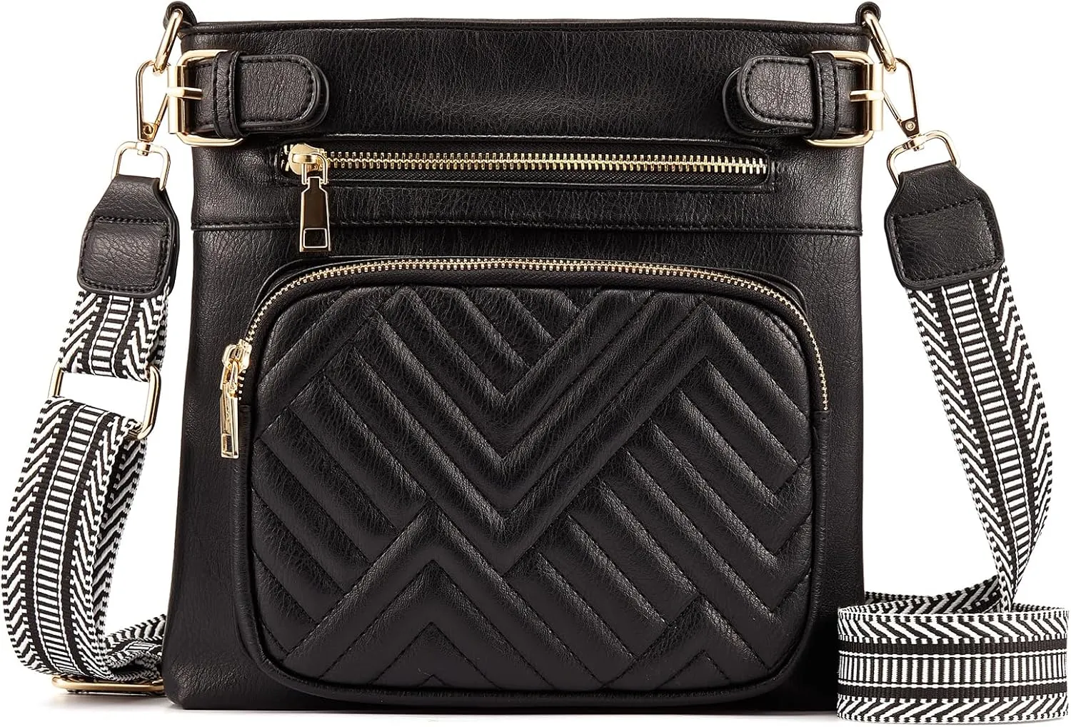 Quilted Crossbody Bag Women Multi Pocket Cross Body Purses Shoulder Handbag Ladies with Adjustable Strap