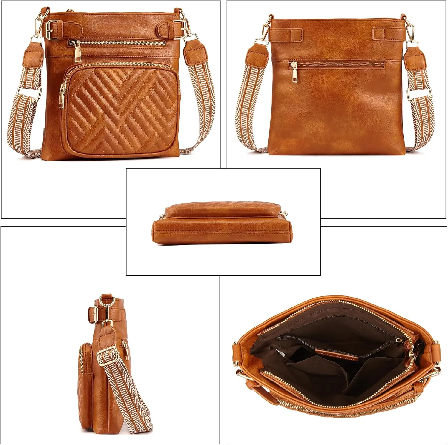 Quilted Crossbody Bag Women Multi Pocket Cross Body Purses Shoulder Handbag Ladies with Adjustable Strap