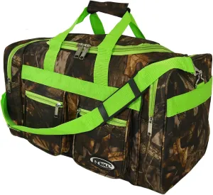 "E-Z Roll" 20 Inch Tree Camouflage Duffle Bag/Outdoor/Sports/Gym/Travel Bag in 5 Colors (Lime Trim)