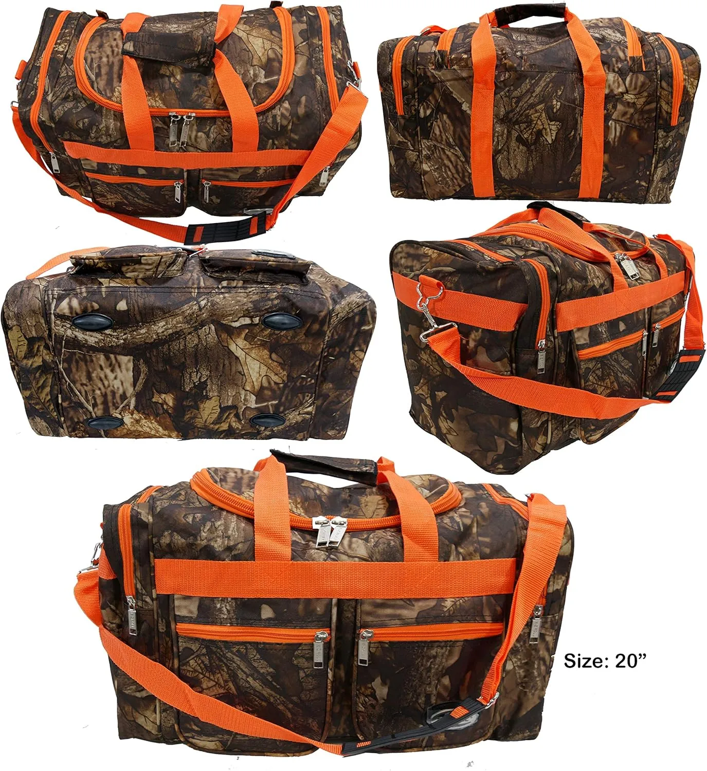 "E-Z Roll" 20 Inch Tree Camouflage Duffle Bag/Outdoor/Sports/Gym/Travel Bag in 5 Colors (Orange Trim)