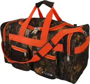 "E-Z Roll" 20 Inch Tree Camouflage Duffle Bag/Outdoor/Sports/Gym/Travel Bag in 5 Colors (Orange Trim)