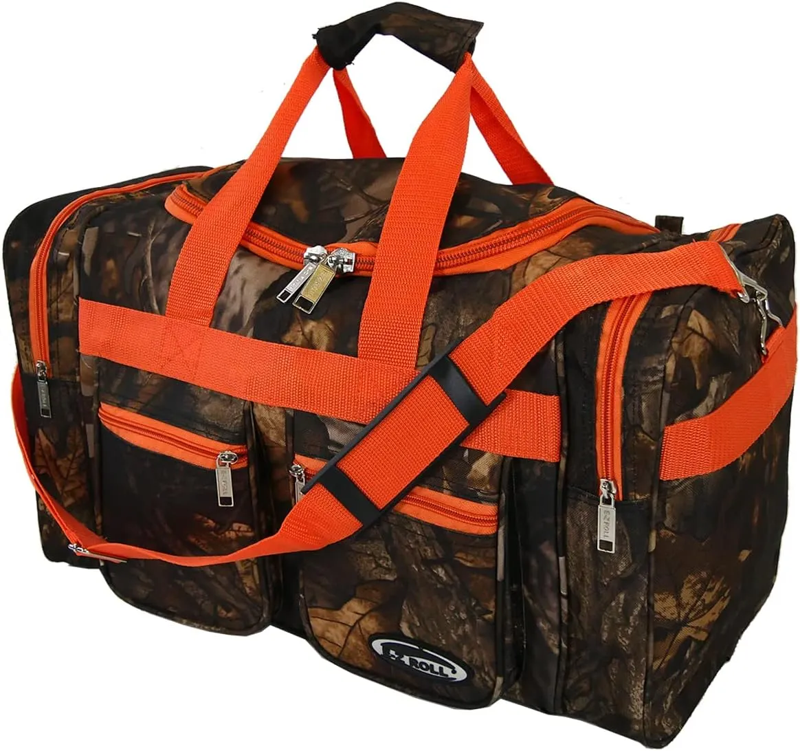 "E-Z Roll" 20 Inch Tree Camouflage Duffle Bag/Outdoor/Sports/Gym/Travel Bag in 5 Colors (Orange Trim)