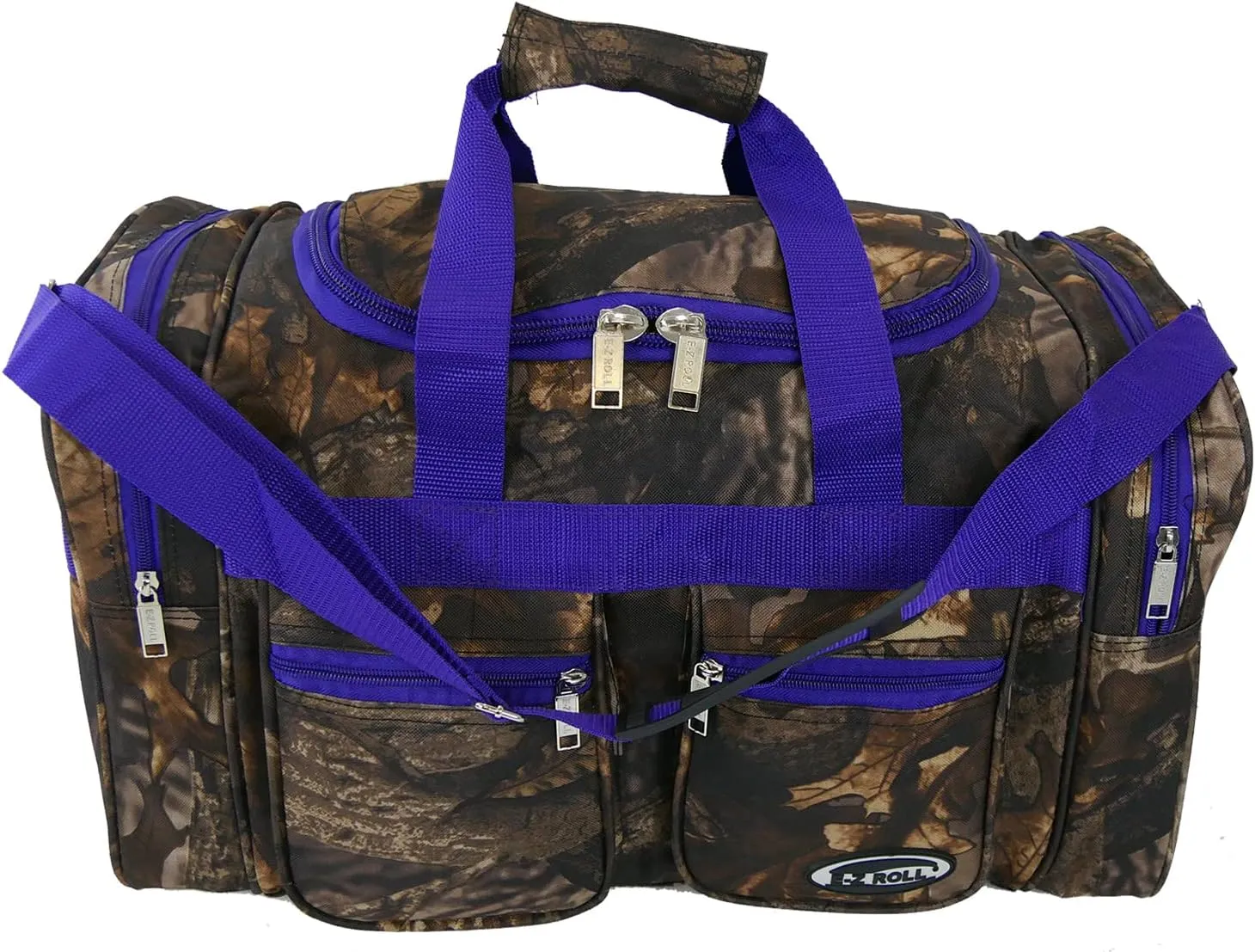 "E-Z Roll" 20 Inch Tree Camouflage Duffle Bag/Outdoor/Sports/Gym/Travel Bag in 5 Colors (Purple Trim)