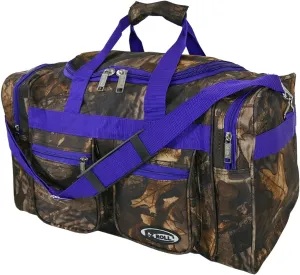 "E-Z Roll" 20 Inch Tree Camouflage Duffle Bag/Outdoor/Sports/Gym/Travel Bag in 5 Colors (Purple Trim)