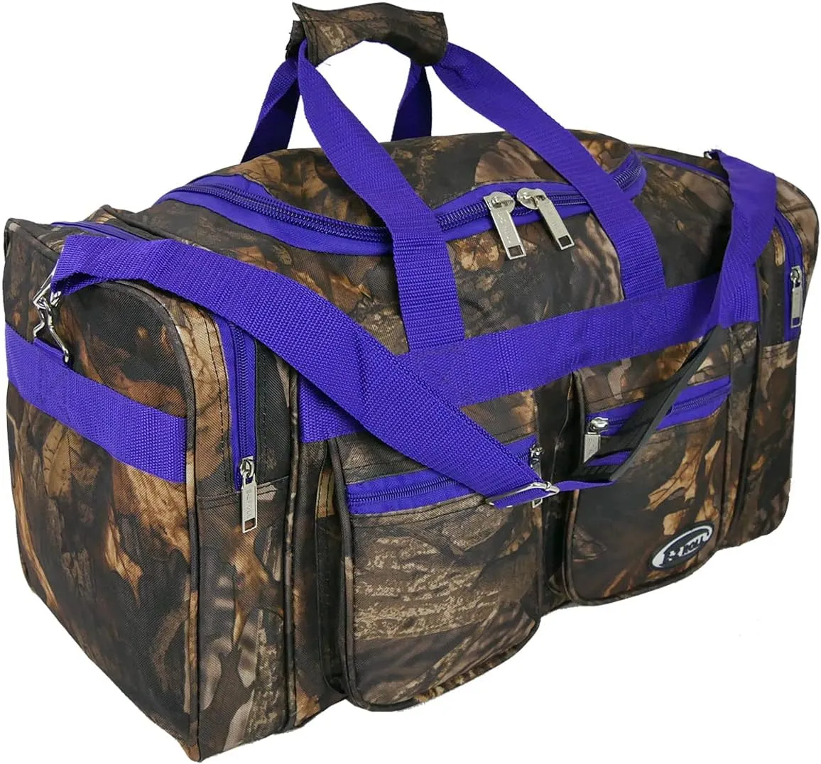 "E-Z Roll" 20 Inch Tree Camouflage Duffle Bag/Outdoor/Sports/Gym/Travel Bag in 5 Colors (Purple Trim)
