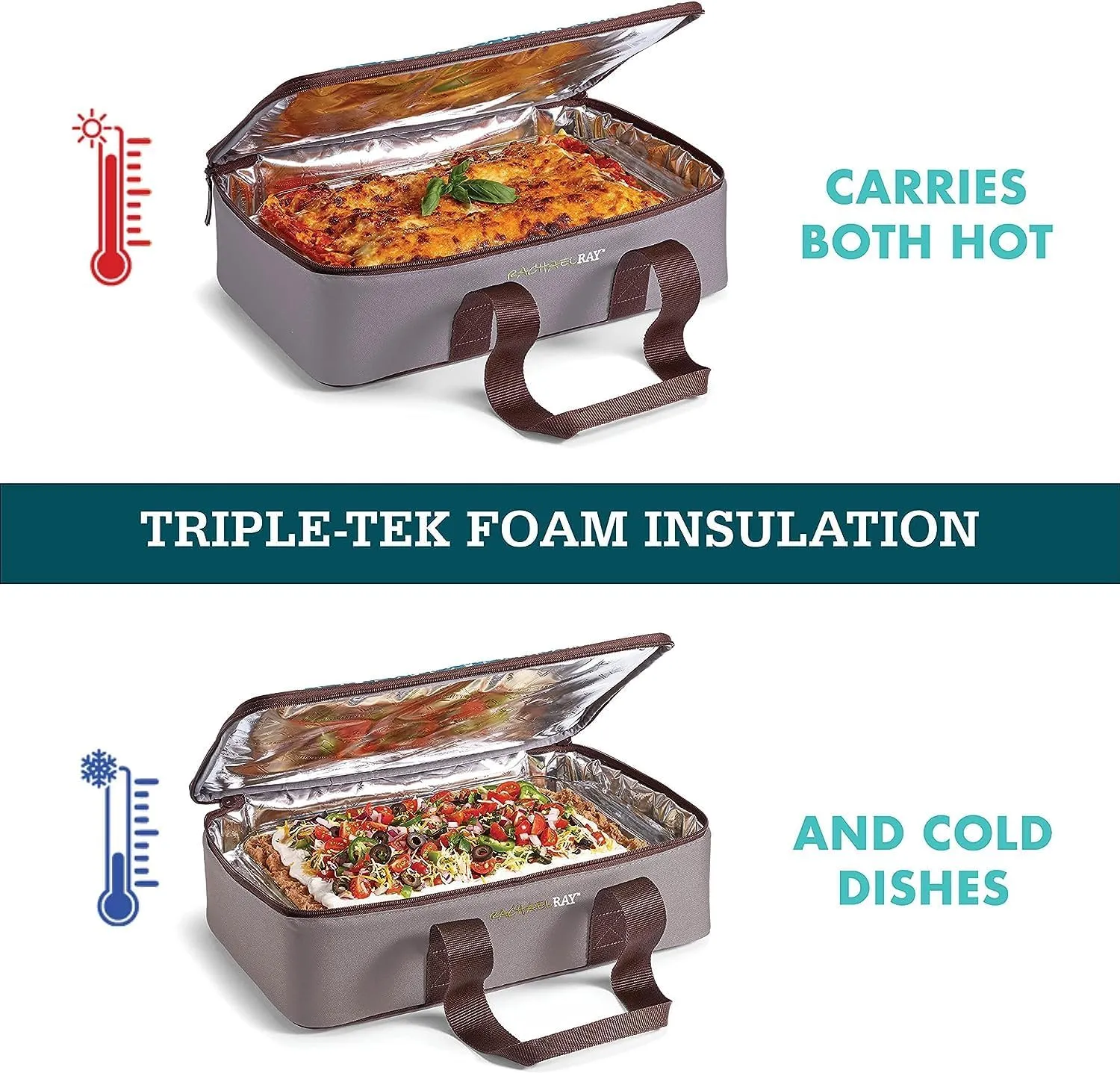 Rachael Ray Lasagna Lugger, Thermal Insulated Casserole Carrier for Hot or Cold Food, Lugger Tote for Pockluck, Parties, Picnic, and Cookouts, Fits 9" x 13" Baking Dish, Burgundy