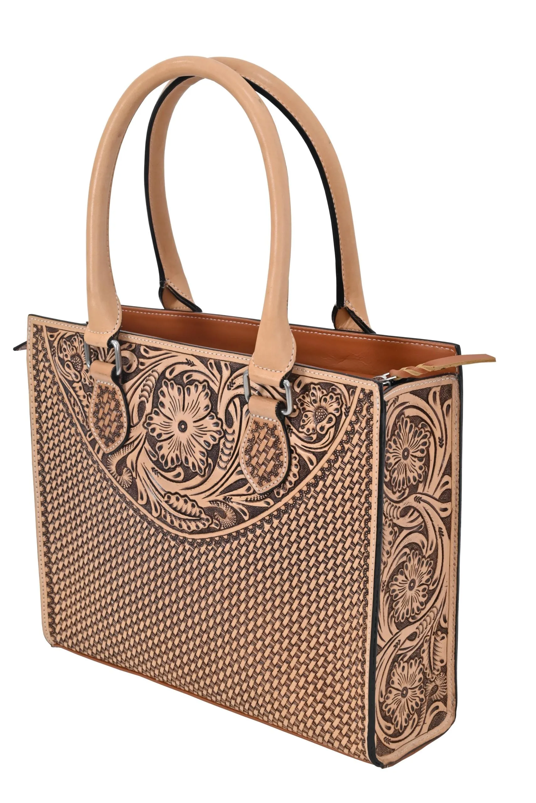 Rafter T Tote Handbag Natural Tooled