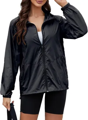 Rain Jacket Women Waterproof Lightweight Jacket With Hood Packable Raincoat With Pocket S-XXL
