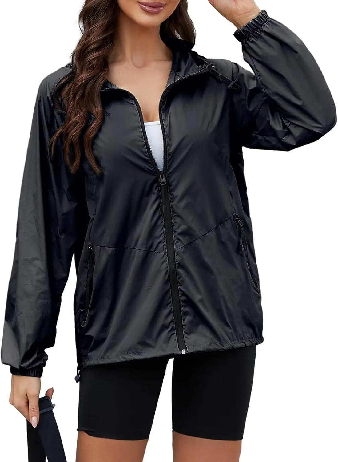 Rain Jacket Women Waterproof Lightweight Jacket With Hood Packable Raincoat With Pocket S-XXL