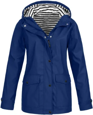 Rain Jacket Women Zip Up Casual Hoodies Lightweight Windbreaker Jackets Long Sleeve Lightweight Long Hooded Raincoat