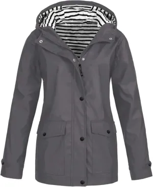 Rain Jacket Women Zip Up Casual Hoodies Lightweight Windbreaker Jackets Long Sleeve Lightweight Long Hooded Raincoat