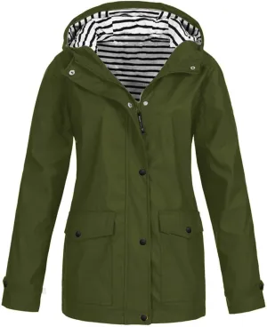 Rain Jacket Women Zip Up Casual Hoodies Lightweight Windbreaker Jackets Long Sleeve Lightweight Long Hooded Raincoat