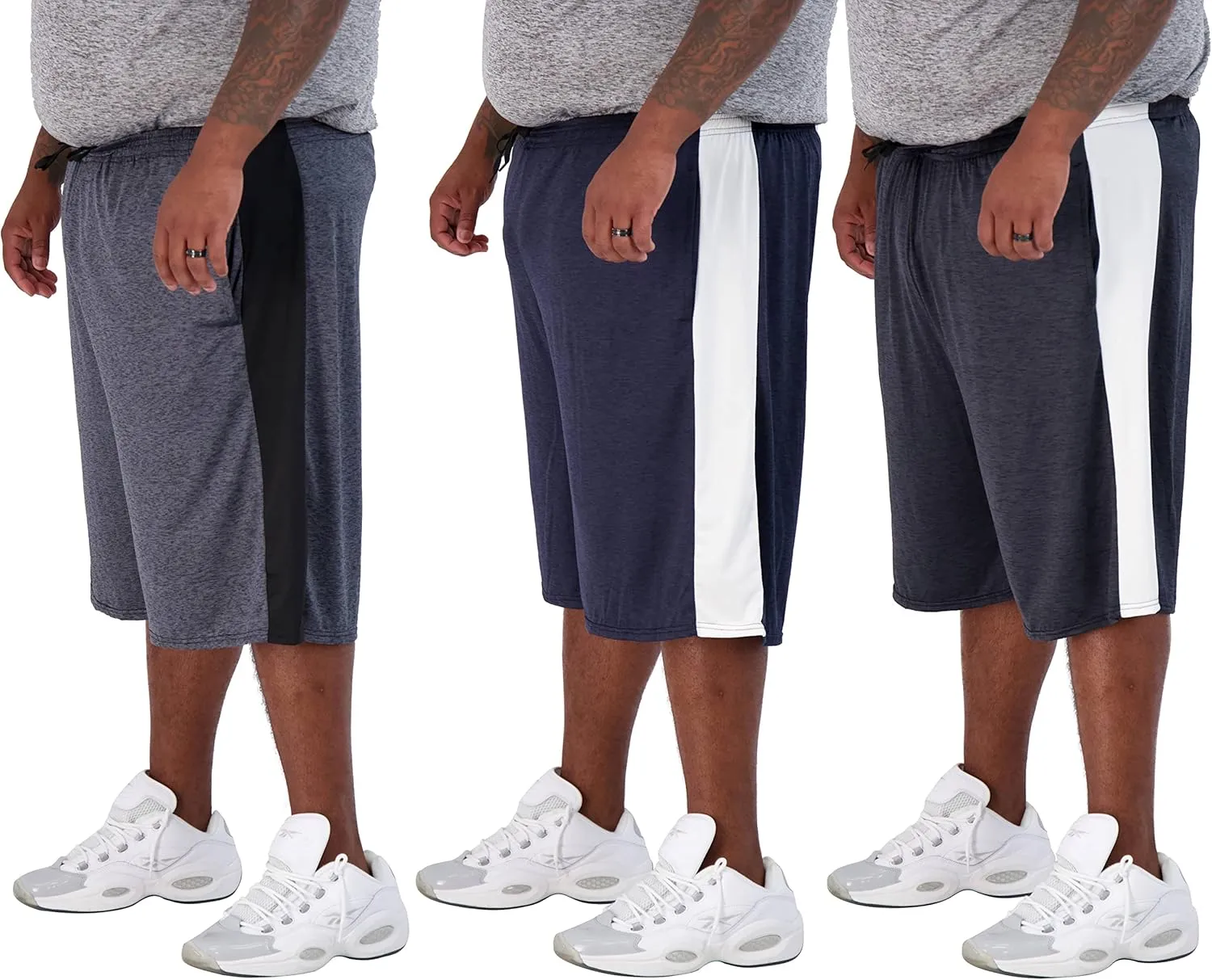 Real Essentials Men's Big & Tall 3-Pack Dry Fit & Mesh Active Athletic Perfomance Shorts (3X-5X)