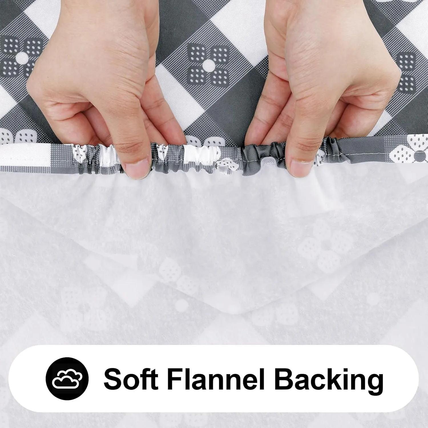 Rectangle Vinyl Table Cloth, Waterproof Elastic Fitted Tablecloth with Flannel Backing, Plastic Table Cover for Picnic, Camping, Outdoor (Grey & White, 30"x72")
