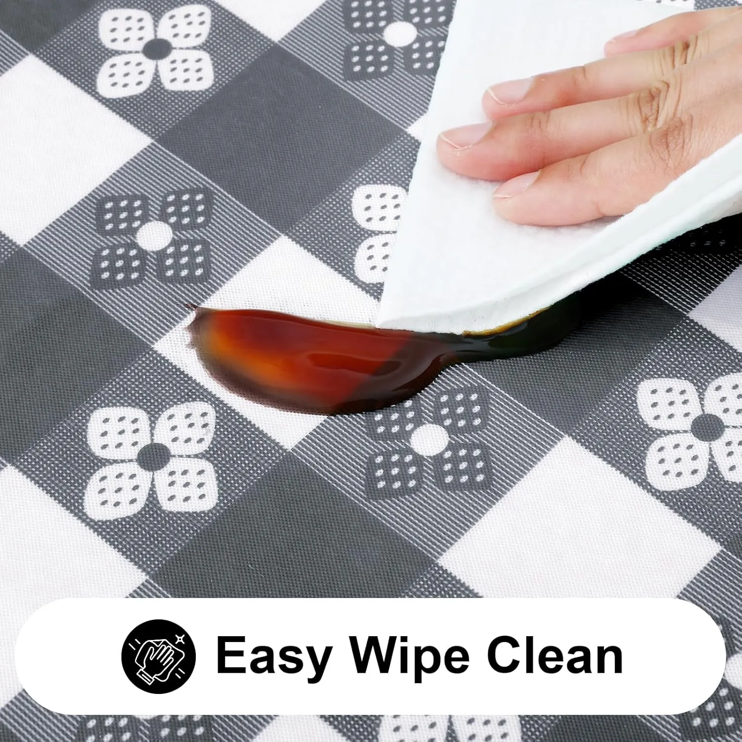 Rectangle Vinyl Table Cloth, Waterproof Elastic Fitted Tablecloth with Flannel Backing, Plastic Table Cover for Picnic, Camping, Outdoor (Grey & White, 30"x72")