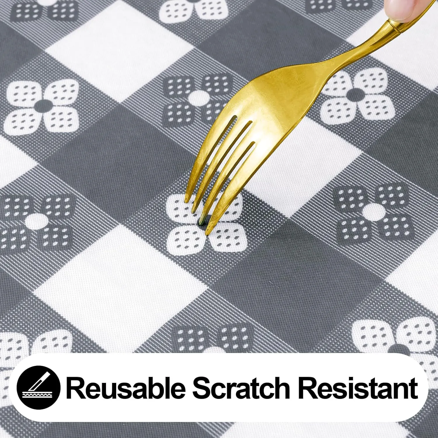 Rectangle Vinyl Table Cloth, Waterproof Elastic Fitted Tablecloth with Flannel Backing, Plastic Table Cover for Picnic, Camping, Outdoor (Grey & White, 30"x72")