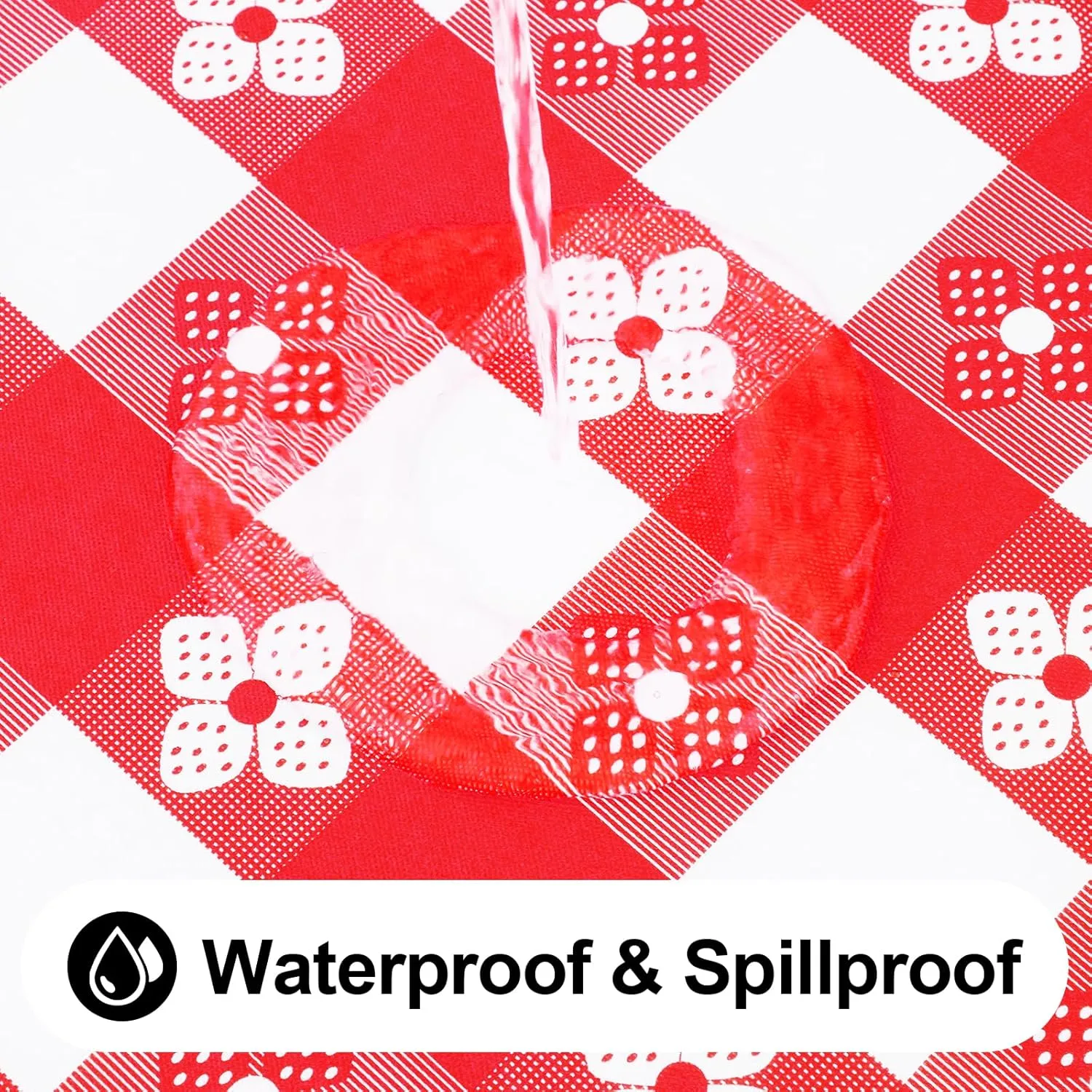 Rectangle Vinyl Table Cloth, Waterproof Elastic Fitted Tablecloth with Flannel Backing, Plastic Table Cover for Picnic, Camping, Outdoor (Red & White, 30"x72")
