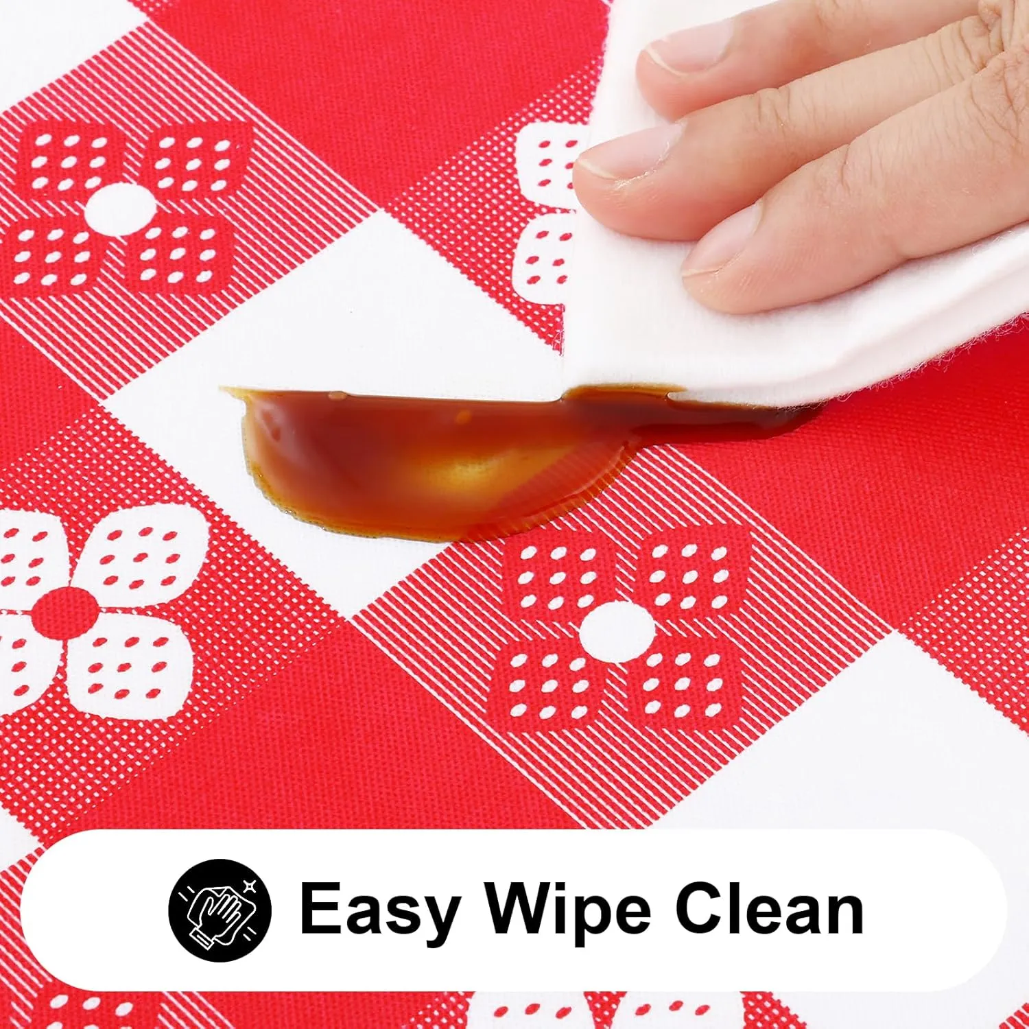 Rectangle Vinyl Table Cloth, Waterproof Elastic Fitted Tablecloth with Flannel Backing, Plastic Table Cover for Picnic, Camping, Outdoor (Red & White, 30"x72")