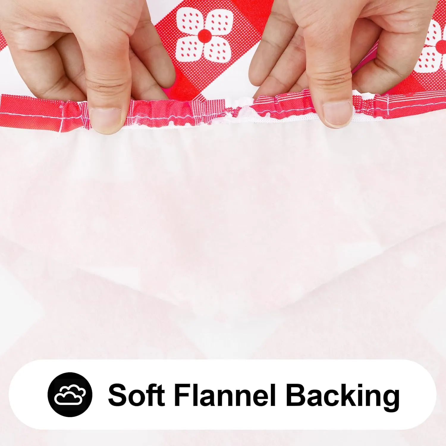 Rectangle Vinyl Table Cloth, Waterproof Elastic Fitted Tablecloth with Flannel Backing, Plastic Table Cover for Picnic, Camping, Outdoor (Red & White, 30"x72")