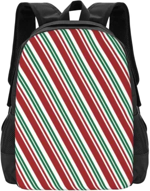 Red & Green Peppermint Stripe Lightweight Packable Backpack Travel Casual Hiking Daypack Foldable Backpack For Men Women