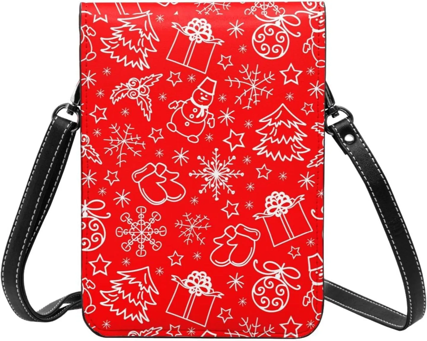 Red Christmas with Snowmen Snowflake Cell Phone Purse Crossbody Bag For Women Men Wallet Purses With Adjustable Strap