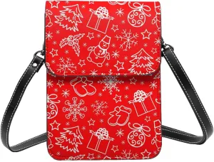 Red Christmas with Snowmen Snowflake Cell Phone Purse Crossbody Bag For Women Men Wallet Purses With Adjustable Strap