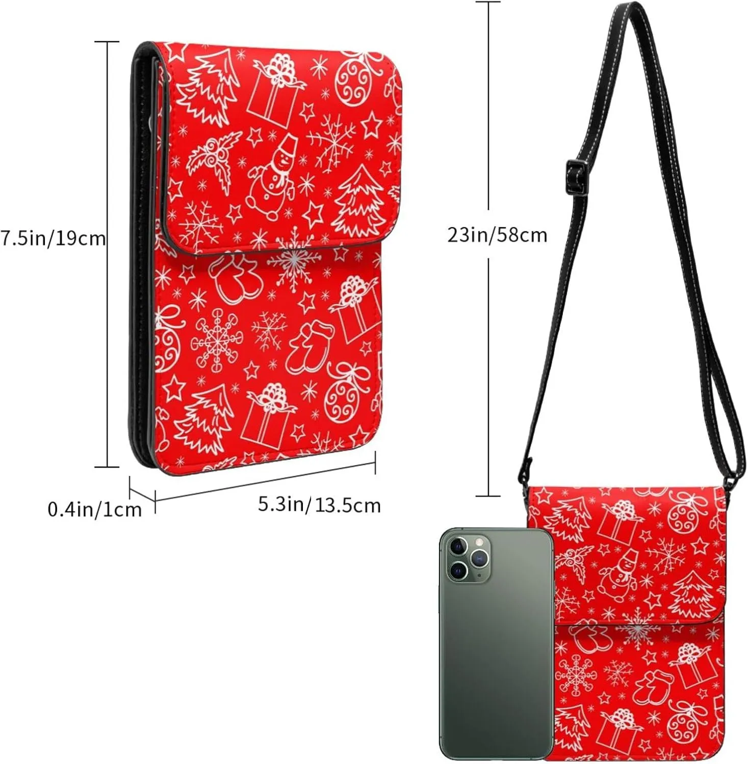 Red Christmas with Snowmen Snowflake Cell Phone Purse Crossbody Bag For Women Men Wallet Purses With Adjustable Strap