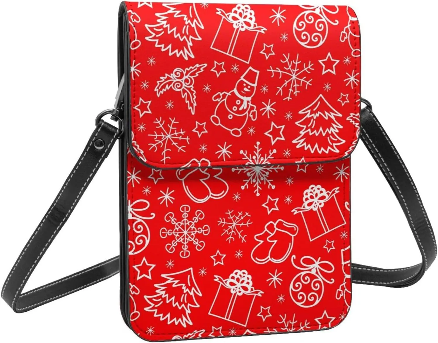 Red Christmas with Snowmen Snowflake Cell Phone Purse Crossbody Bag For Women Men Wallet Purses With Adjustable Strap