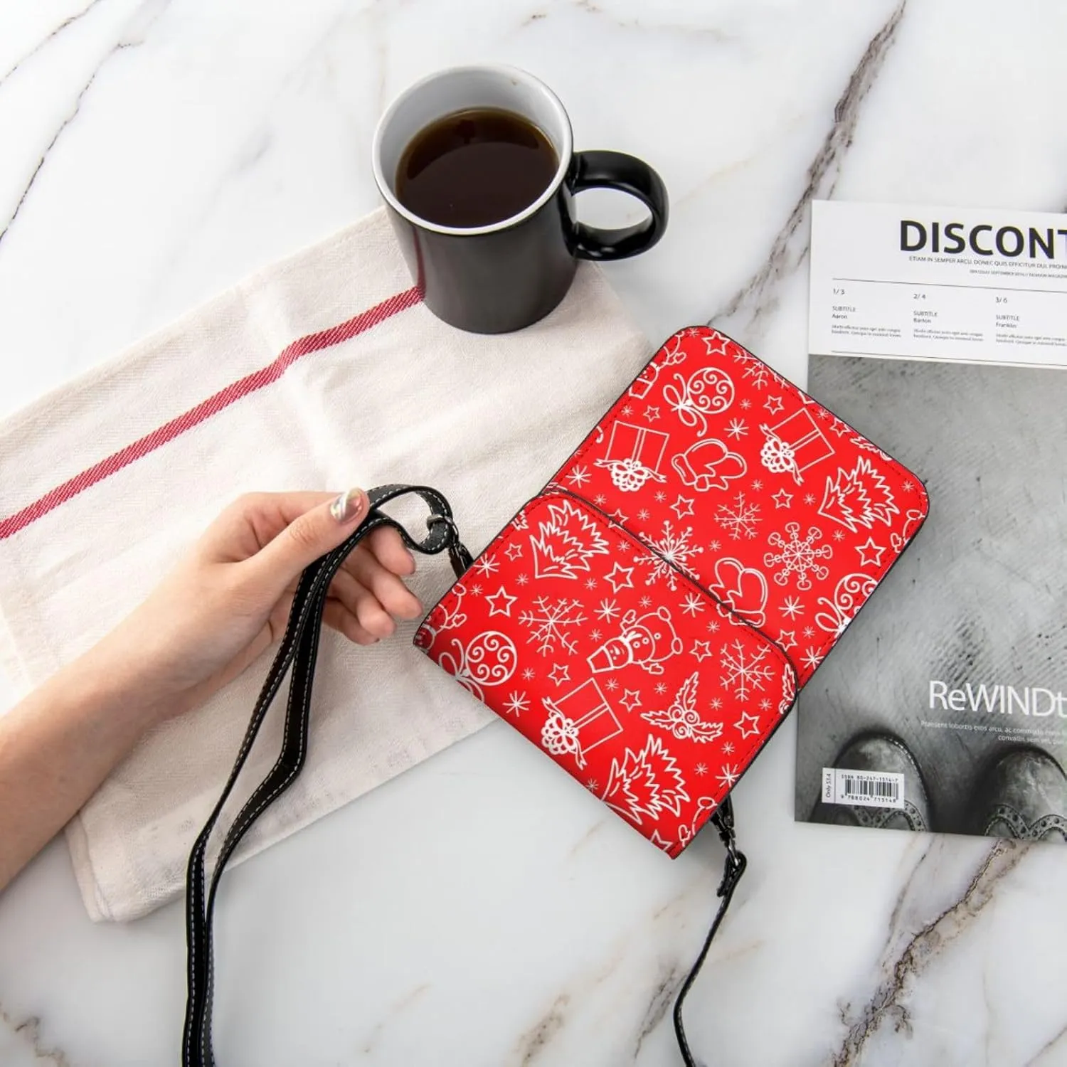 Red Christmas with Snowmen Snowflake Cell Phone Purse Crossbody Bag For Women Men Wallet Purses With Adjustable Strap