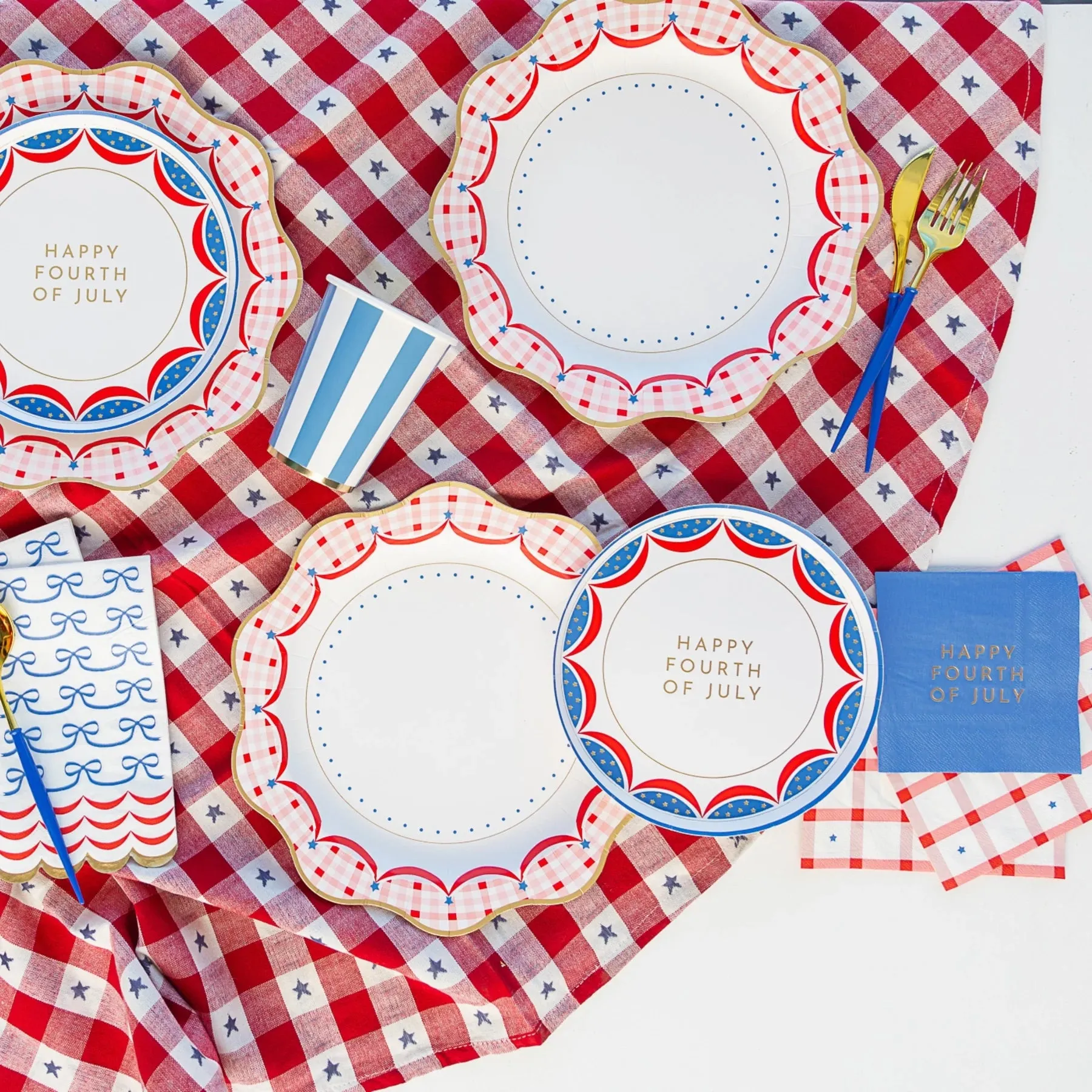Red Gingham 4th Of July Dinner Plates