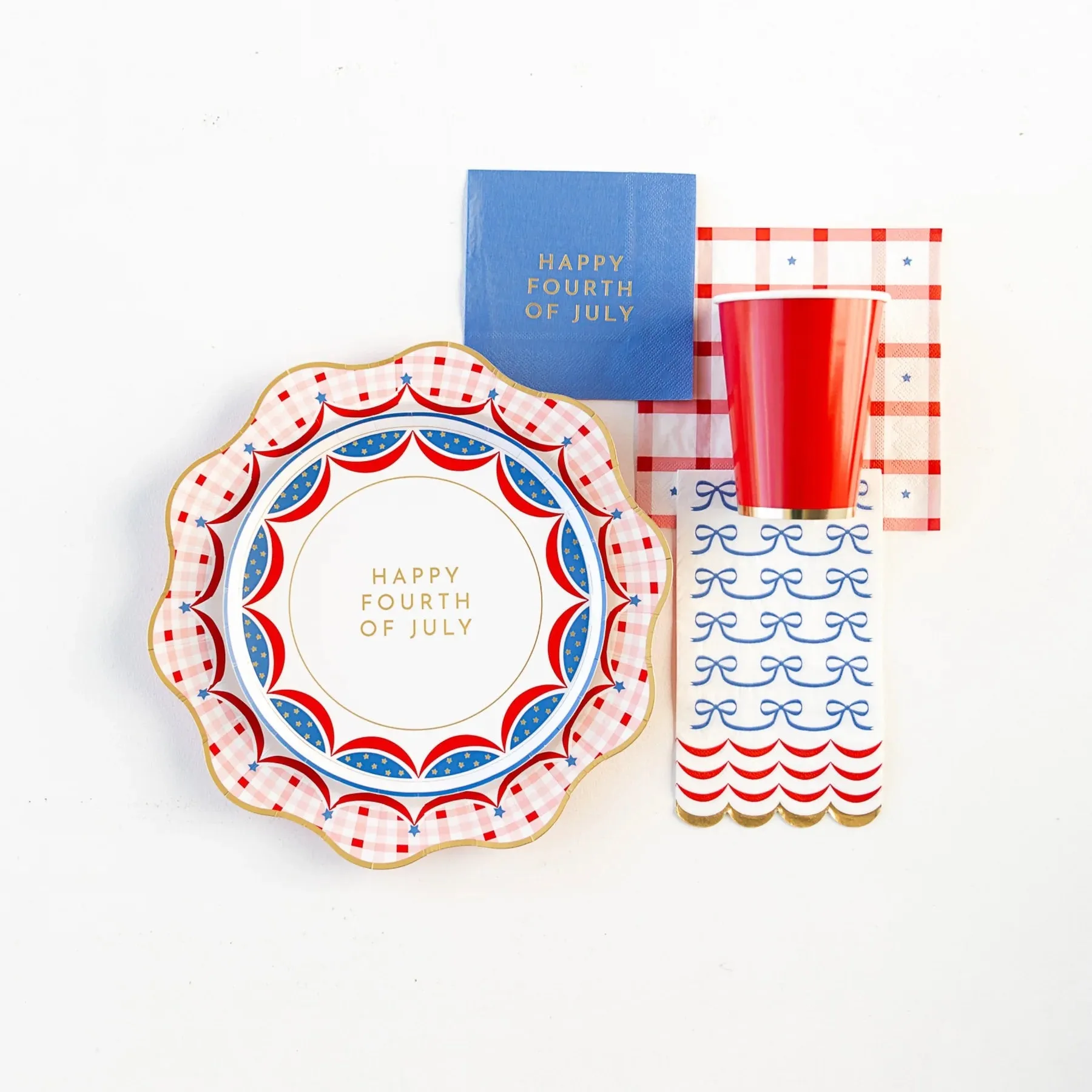 Red Gingham 4th Of July Dinner Plates
