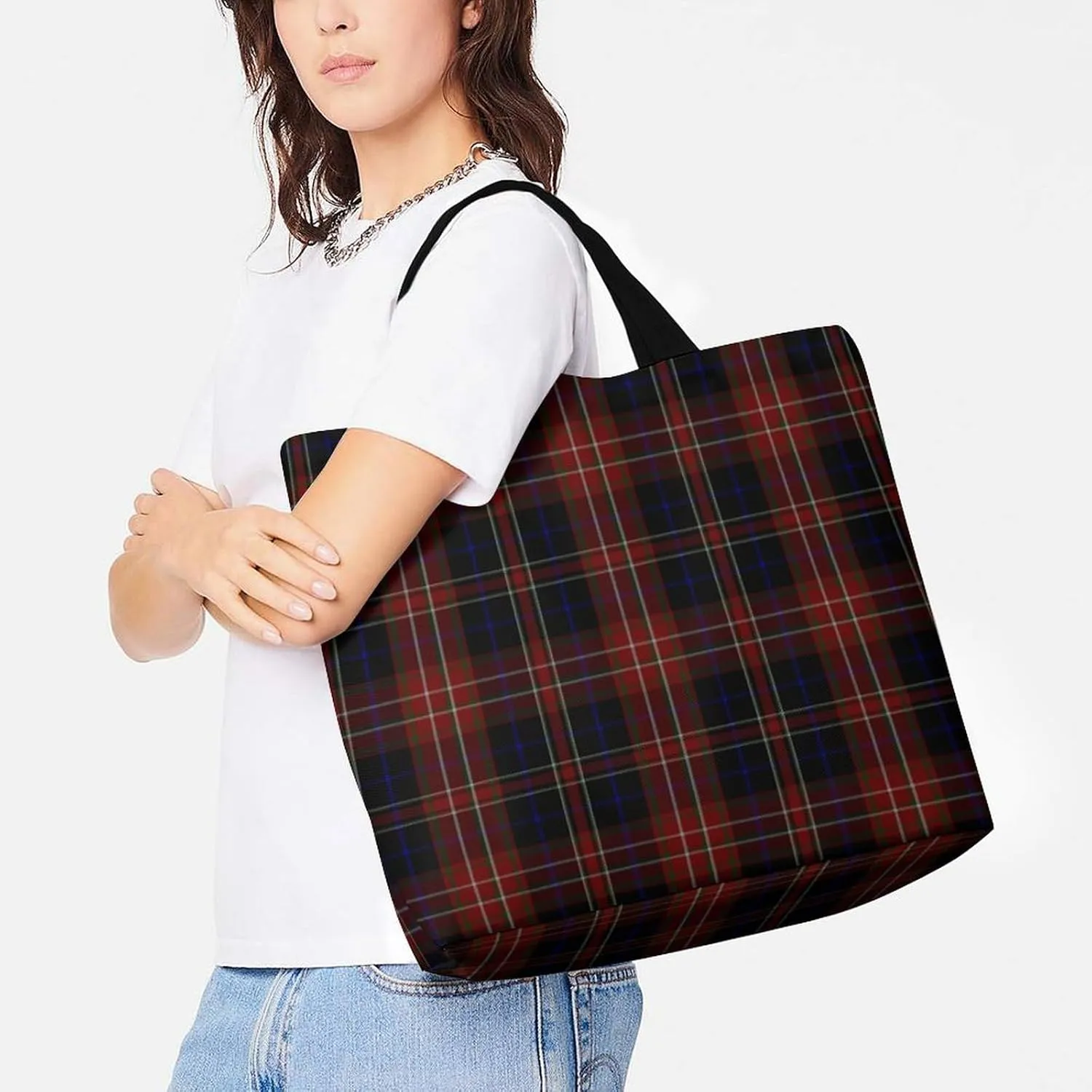 Red White Stripe Large Capacity Single Shoulder Shopping Bag, Fashionable Shopping Bag