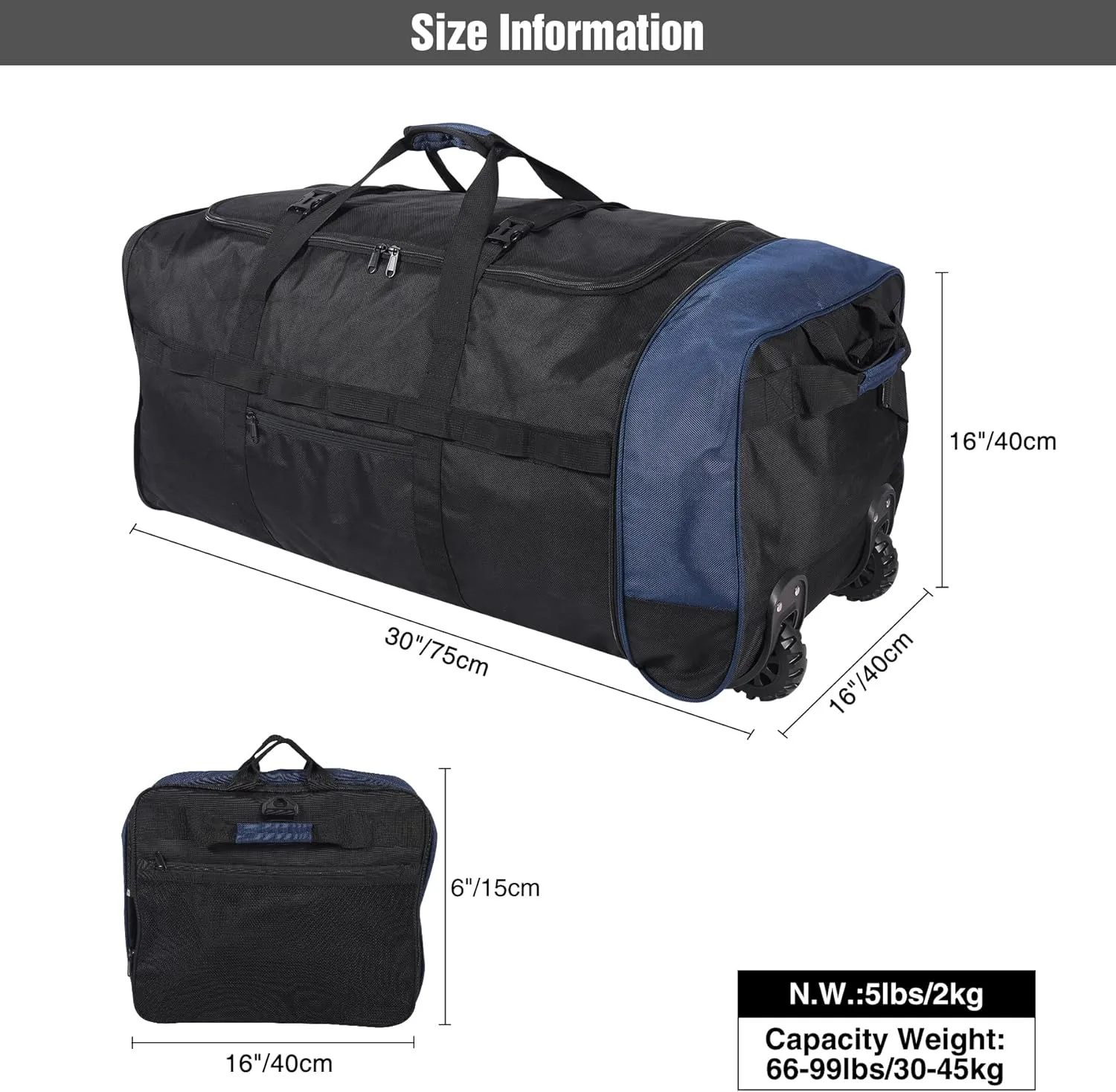 REDCAMP 85L/120L/140L Foldable Duffle Bag with Wheels, Large Travel Duffel Bag