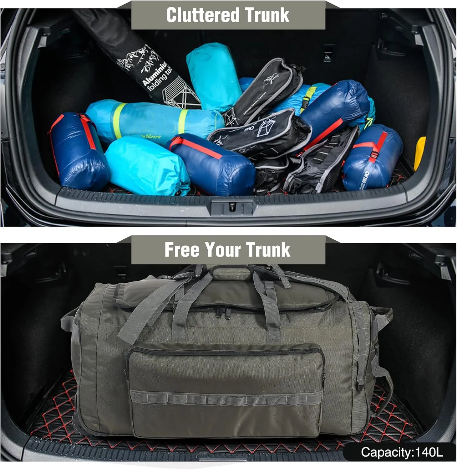 REDCAMP 85L/120L/140L Foldable Duffle Bag with Wheels, Large Travel Duffel Bag